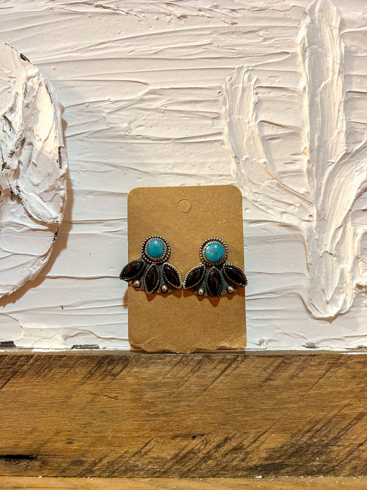 Turquoise and Black Onyx Stud Earrings